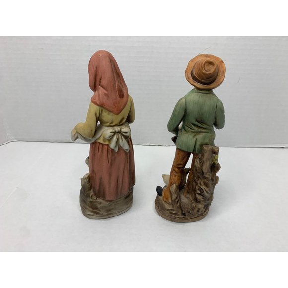 Homco Home Interiors 2 Pc Lot Figurine Figure Man Pipe Scissors Women Fruit Bask - Picture 3 of 3